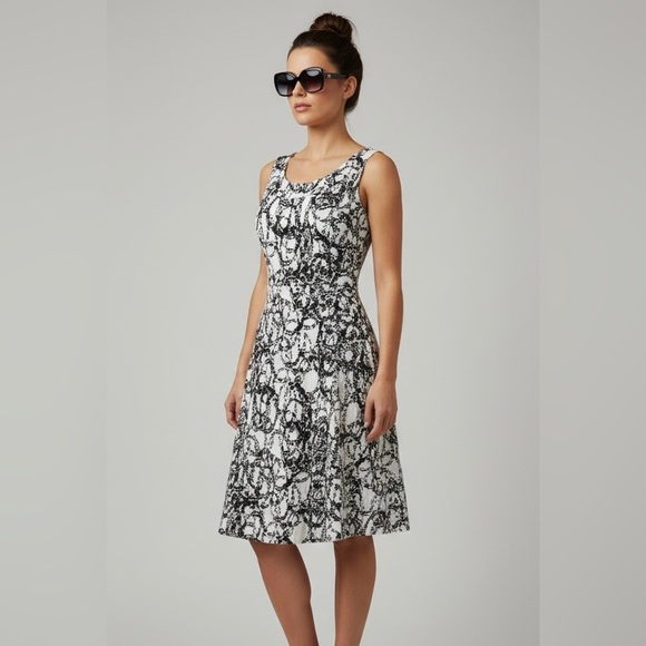 Calvin Klein Dresses & Skirts - Calvin Klein Size‎ 4 Fit & Flare Dress Sleeveless Black White Print